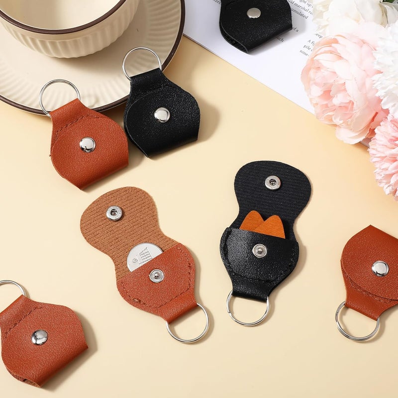 oruola 10pcs Guitar Pick Holder Keychain Leather,Leather Guitar Pick Keychain,Guitars Picks Holders Case,Coin Quarter Holder Keychains (Black and Brown) - Image 2